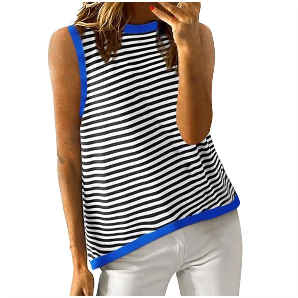 Nautical Womens Striped Sleeveless Knit Sweater Tank Top Blue Trim Large NWT